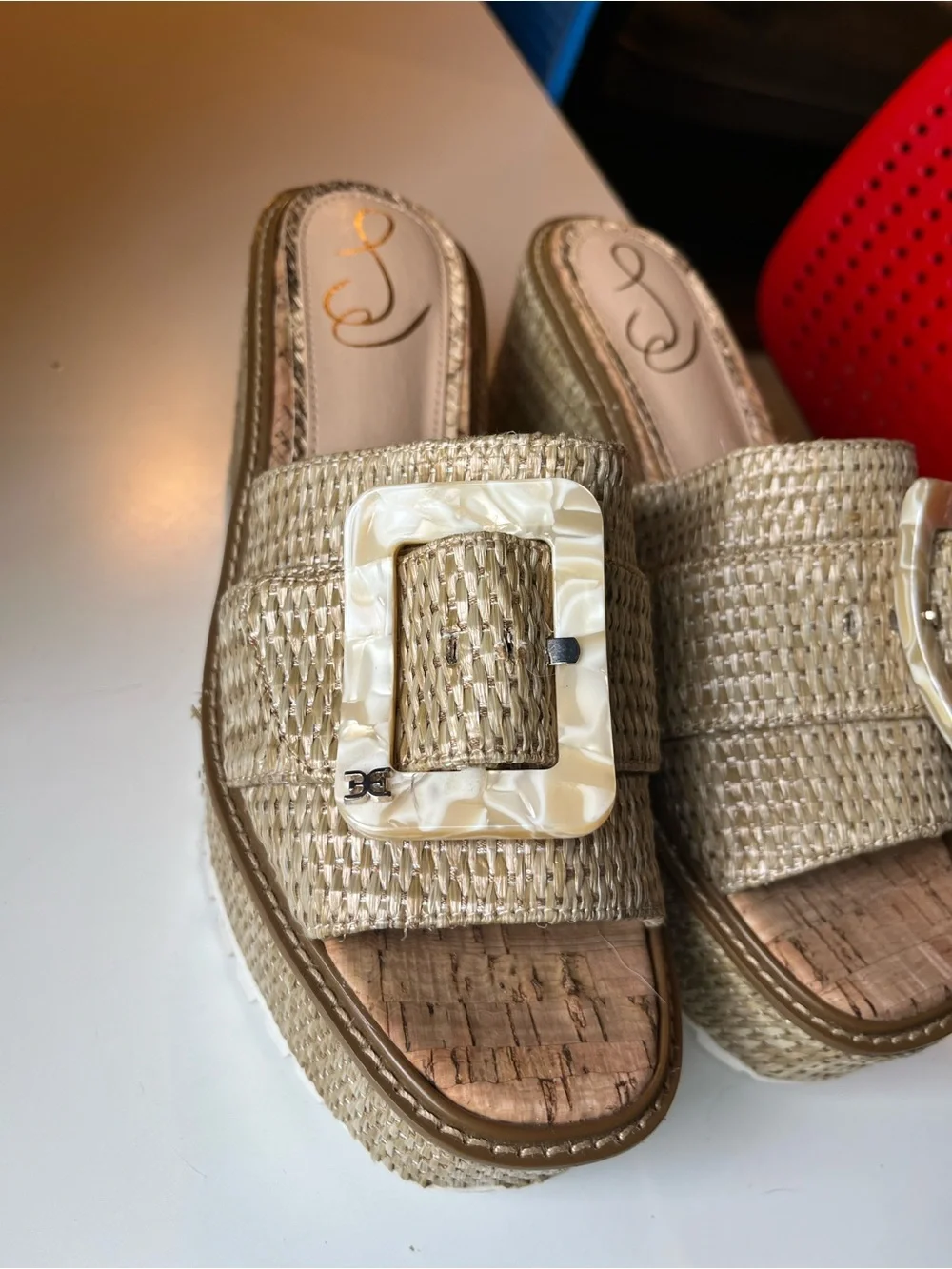 Sam Edelman Livi Platform Woven Wedge Slide Sandals in Natural